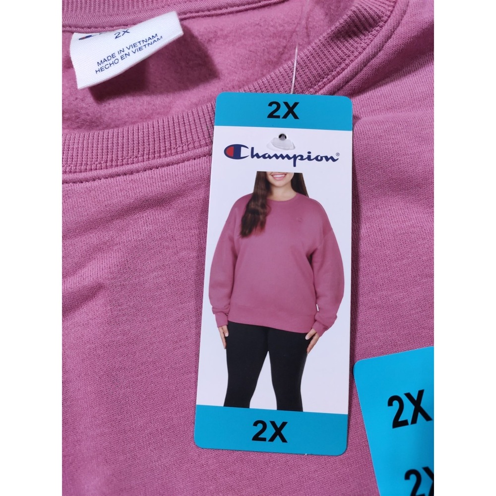Champion Sweater Adult 2X Pink Long Sleeve Fleece Lined Logo Shirt Womens